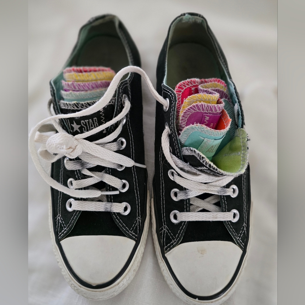 Converse Chuck Taylor Black Low Top Sneakers w/ Rainbow Tongues